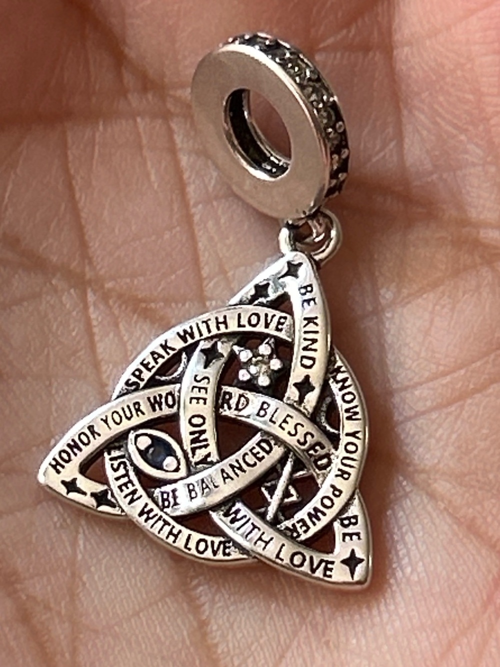 S925 Silver Trinity Charm Pendant Witch Blessed be Sigils Moon